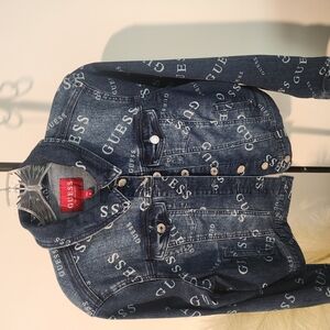 Guess Blue Denim Jacket with Logo Print